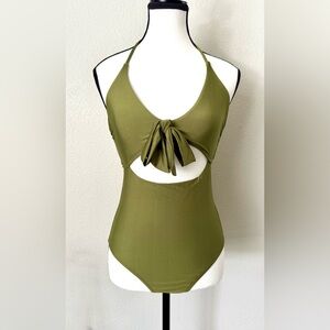 Elegant Olive Tie-Front One Piece Swimsuit